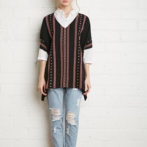 Boho Black Embroidered poncho top Tunic